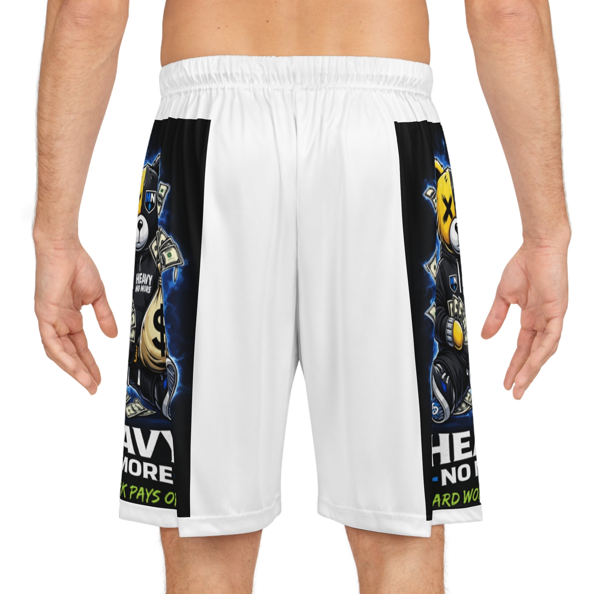 Basketball Shorts — 'Heavy Not More' Money Bear Graphic AOP Athletic Shorts