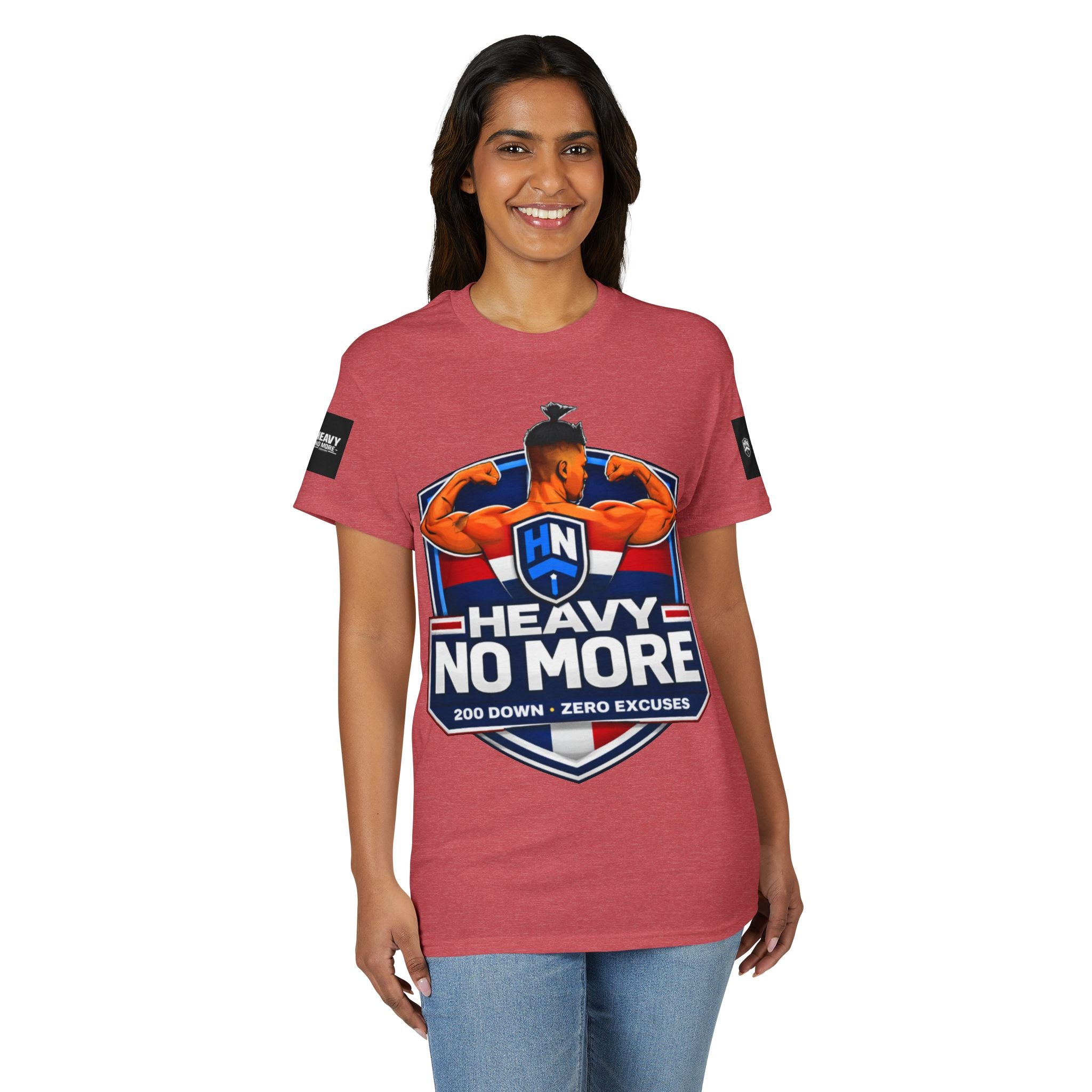 Heavy No More T-Shirt — '200 Down • Zero Excuses' Fitness Tee