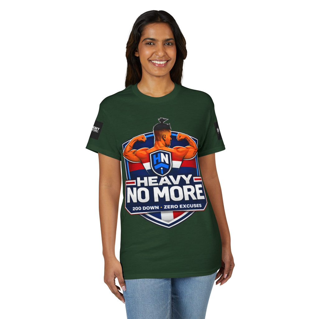 Heavy No More T-Shirt — '200 Down • Zero Excuses' Fitness Tee