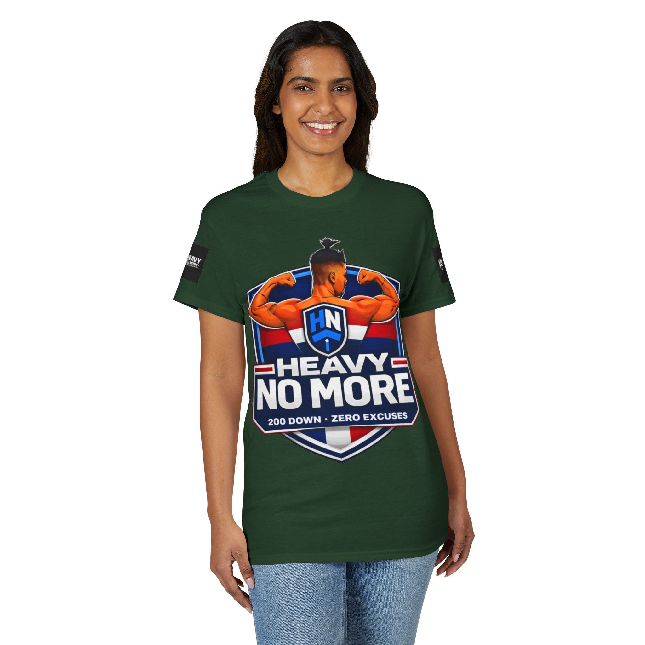 Heavy No More T-Shirt — '200 Down • Zero Excuses' Fitness Tee