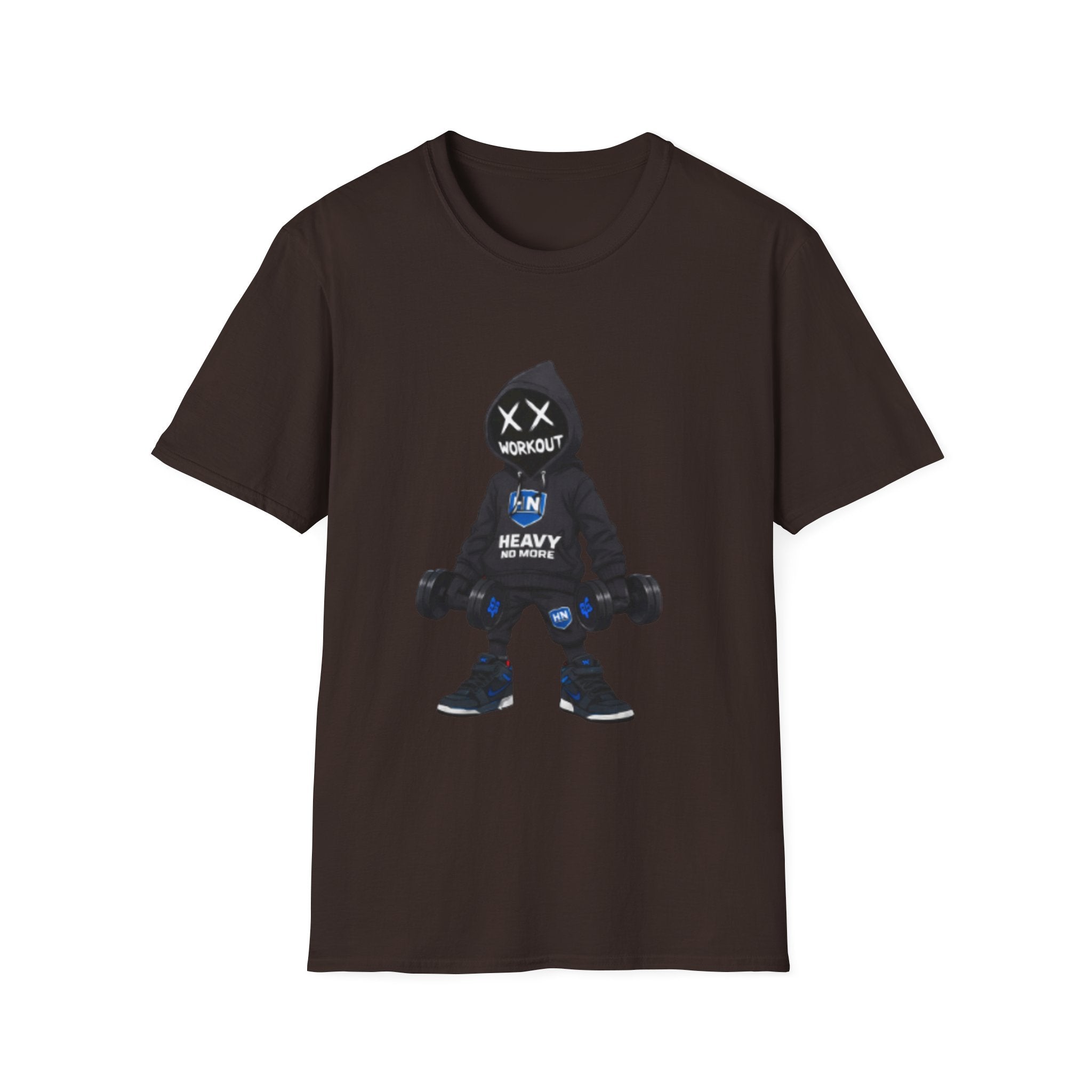 Workout Heavy Tee — Dumbbell Hooded Character Fitness T-Shirt