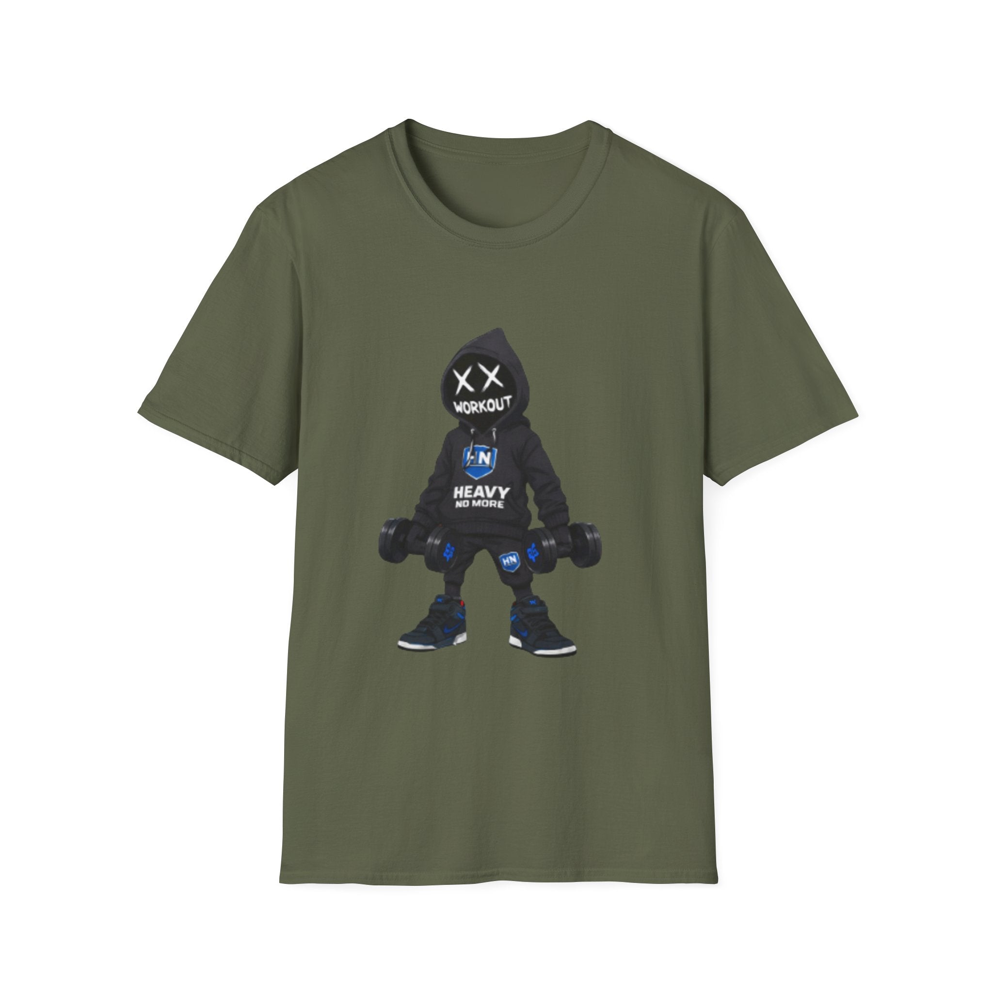 Workout Heavy Tee — Dumbbell Hooded Character Fitness T-Shirt
