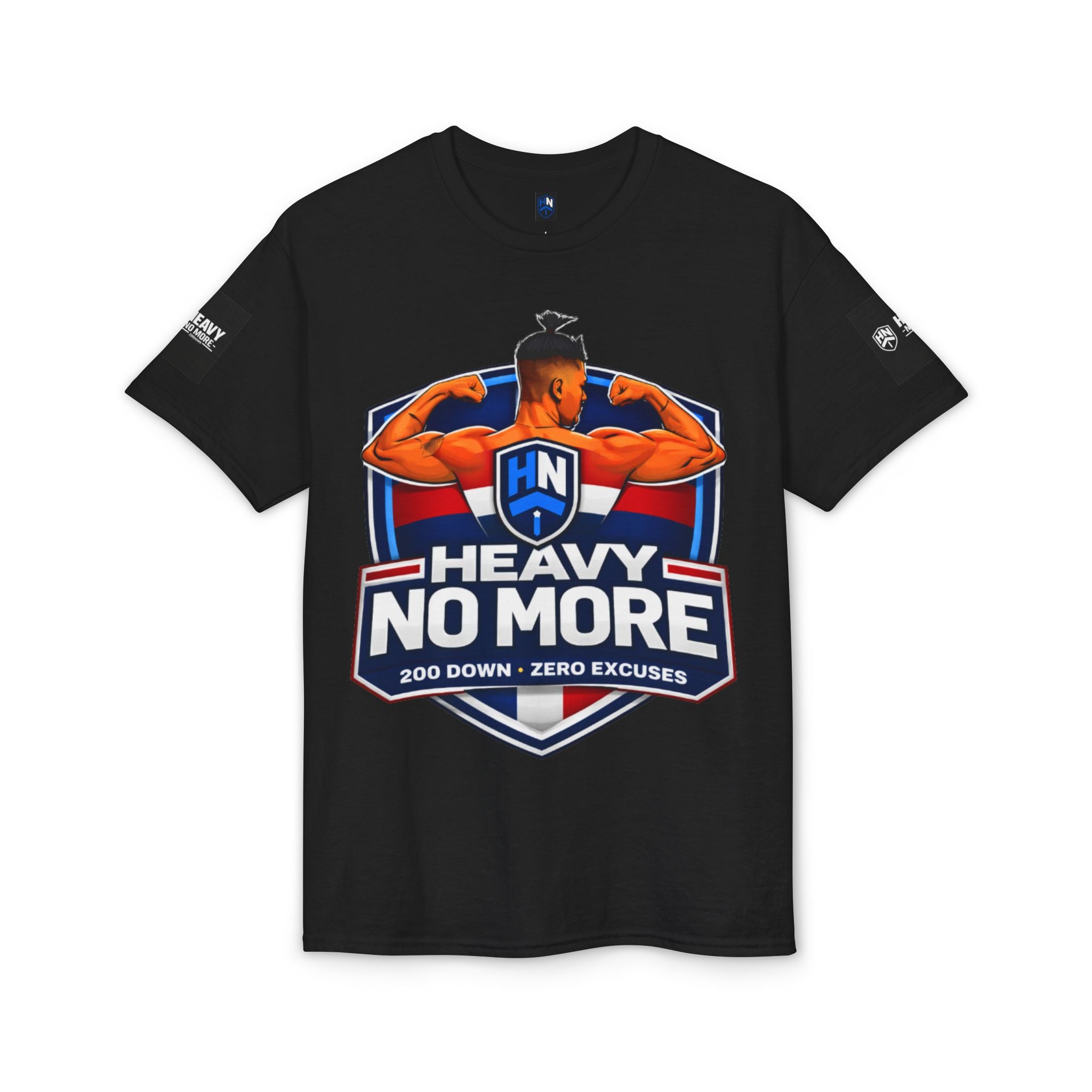 Heavy No More T-Shirt — '200 Down • Zero Excuses' Fitness Tee