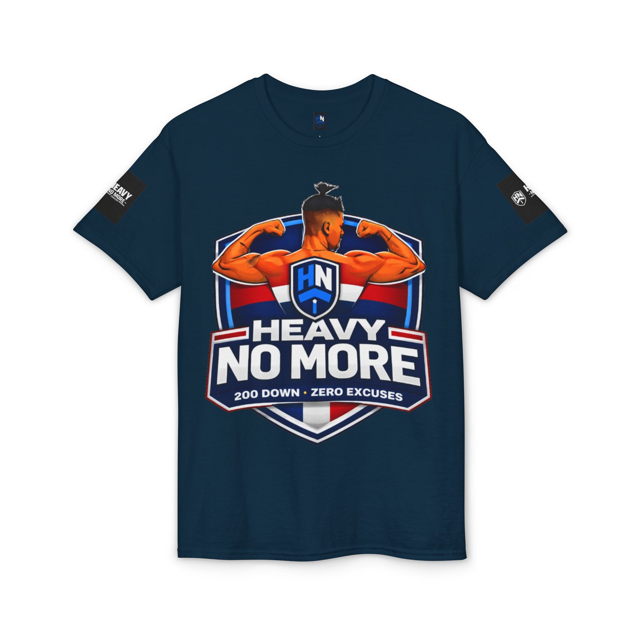 Heavy No More T-Shirt — '200 Down • Zero Excuses' Fitness Tee