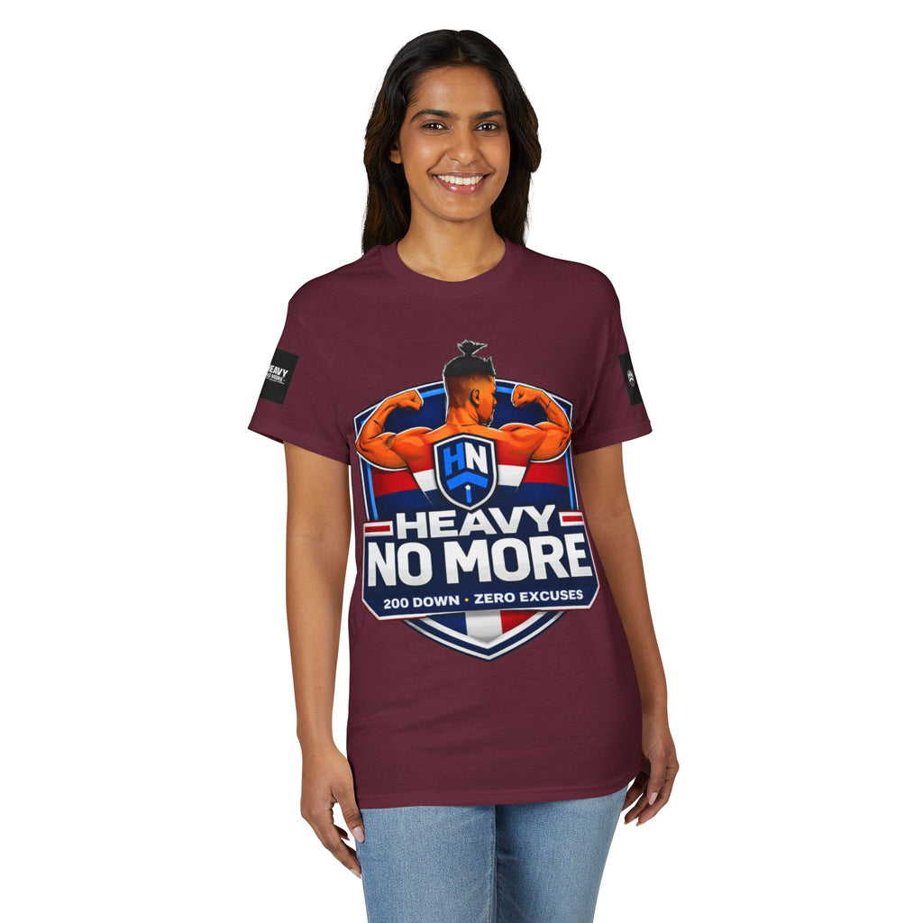 Heavy No More T-Shirt — '200 Down • Zero Excuses' Fitness Tee