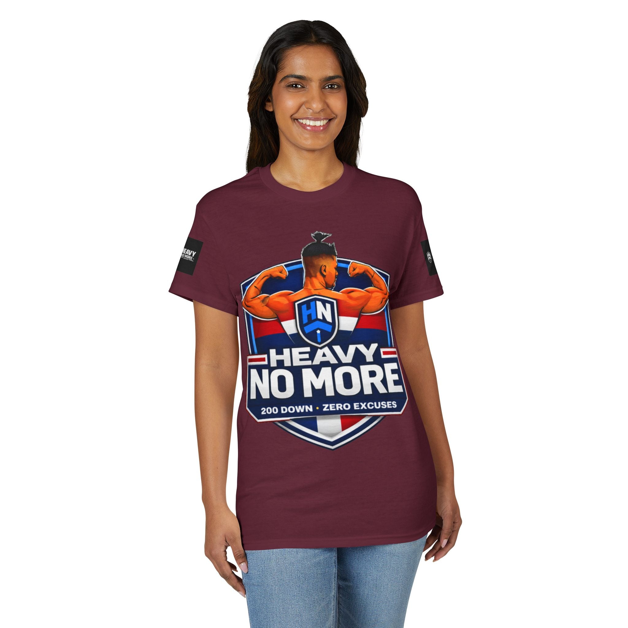 Heavy No More T-Shirt — '200 Down • Zero Excuses' Fitness Tee