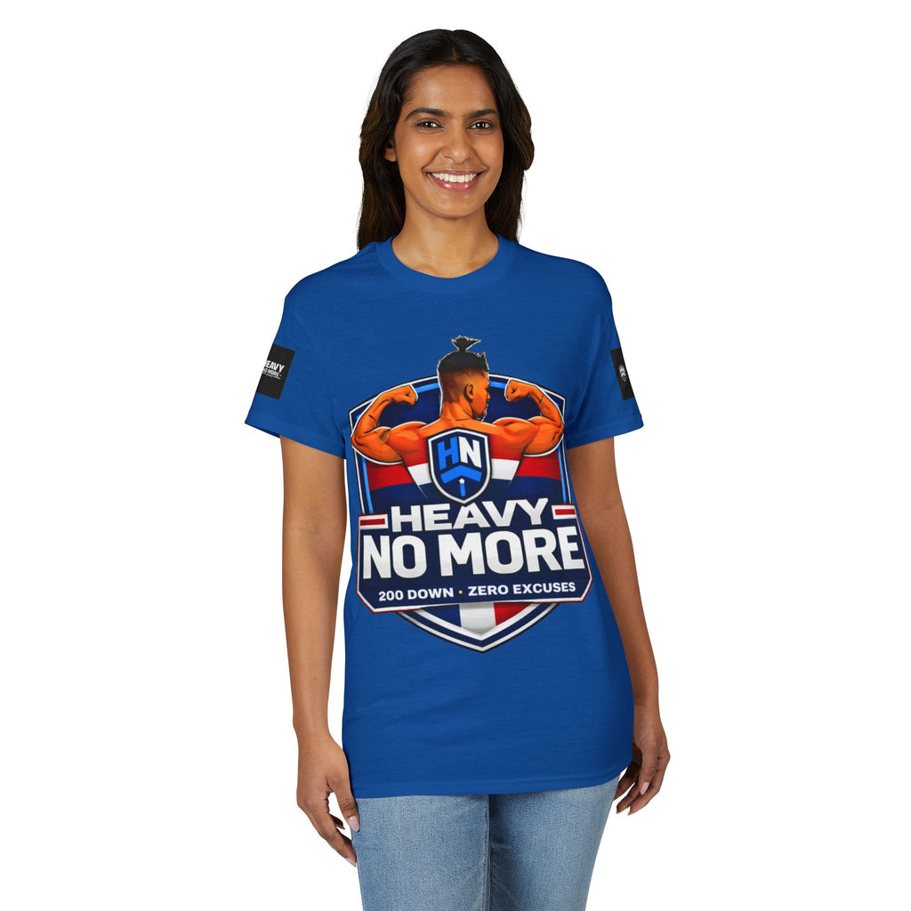 Heavy No More T-Shirt — '200 Down • Zero Excuses' Fitness Tee