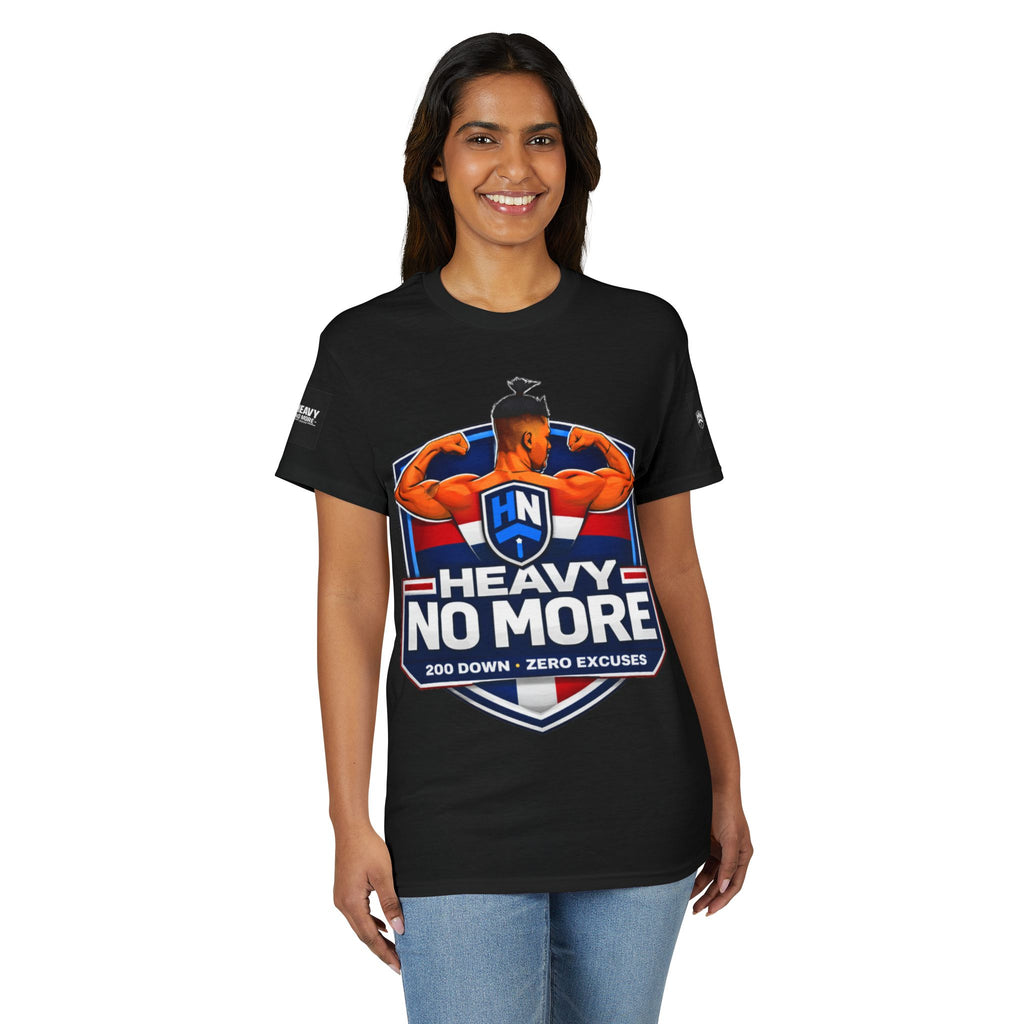 Heavy No More T-Shirt — '200 Down • Zero Excuses' Fitness Tee