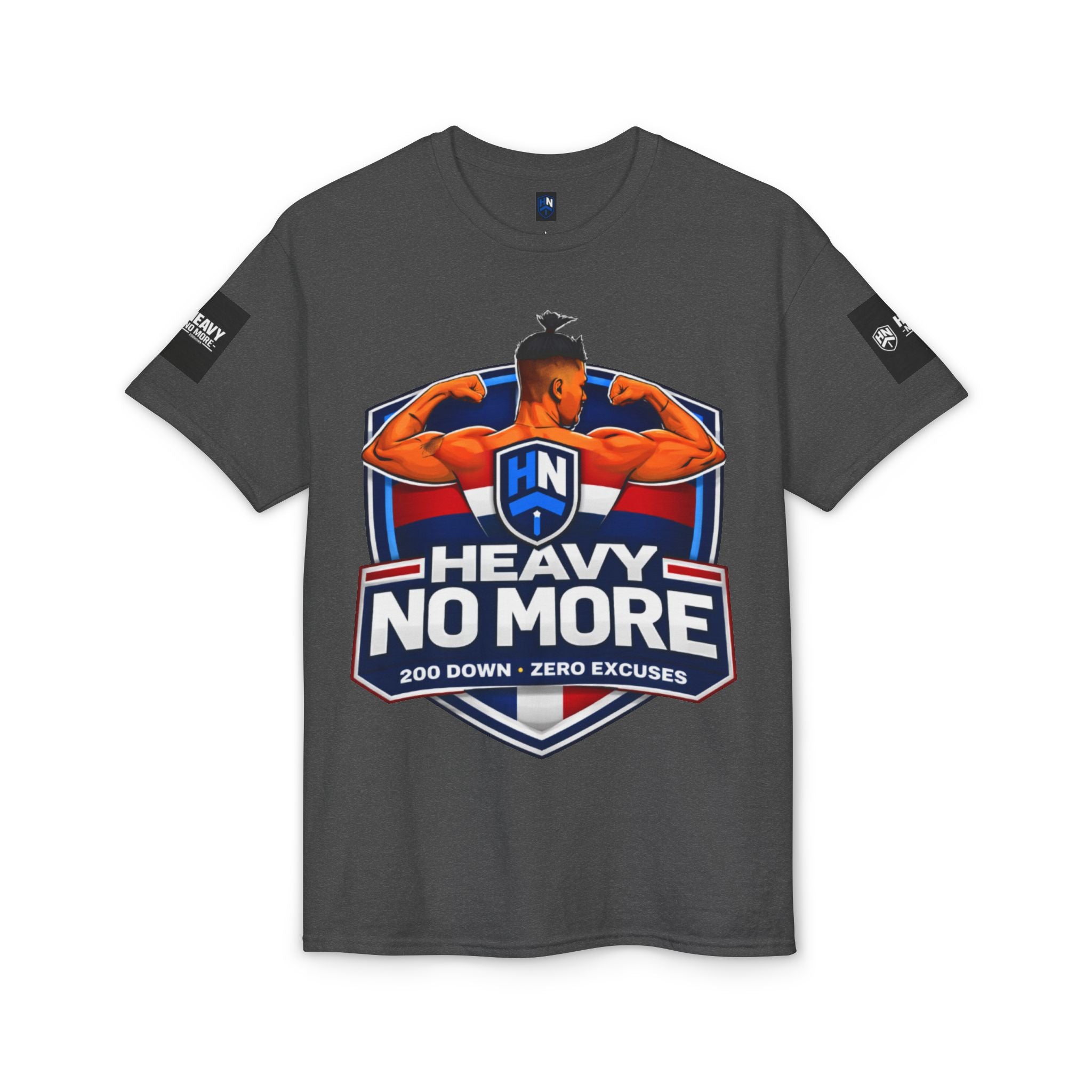 Heavy No More T-Shirt — '200 Down • Zero Excuses' Fitness Tee