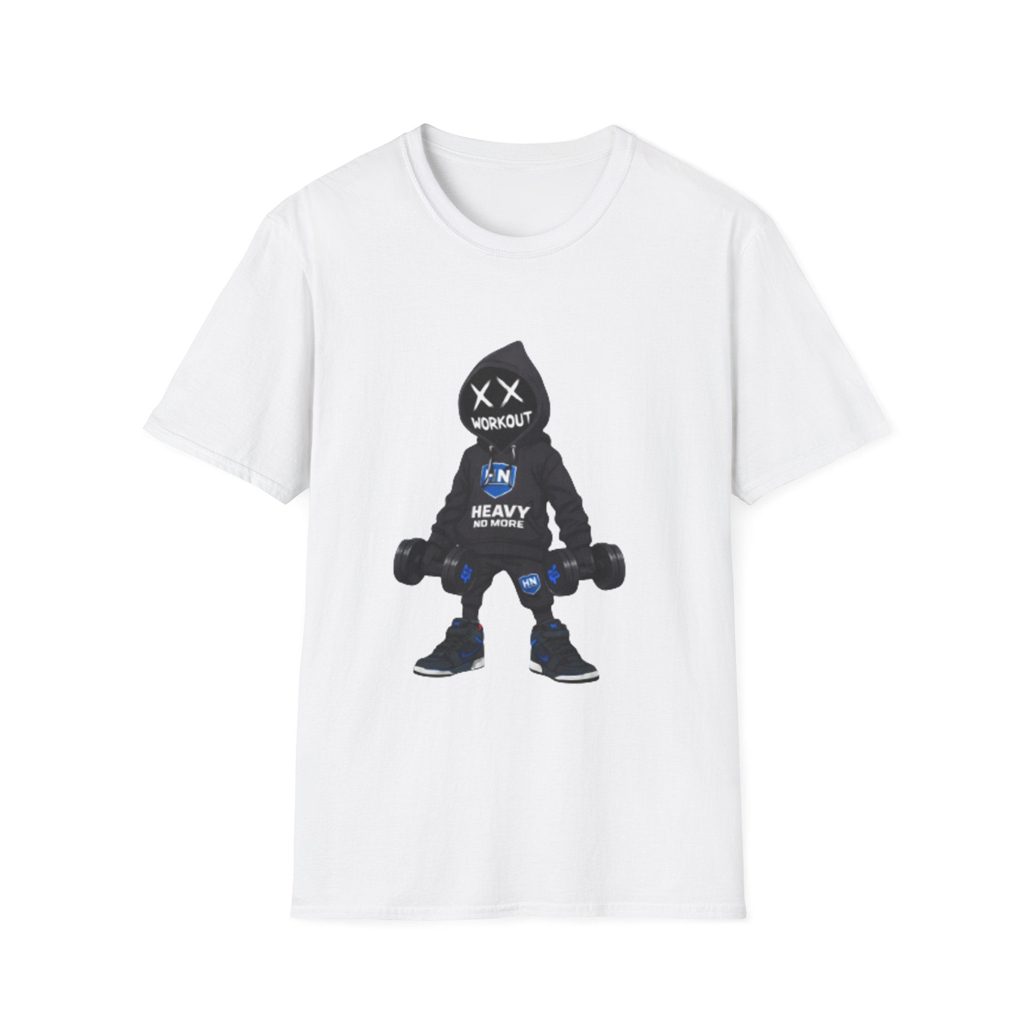 Workout Heavy Tee — Dumbbell Hooded Character Fitness T-Shirt