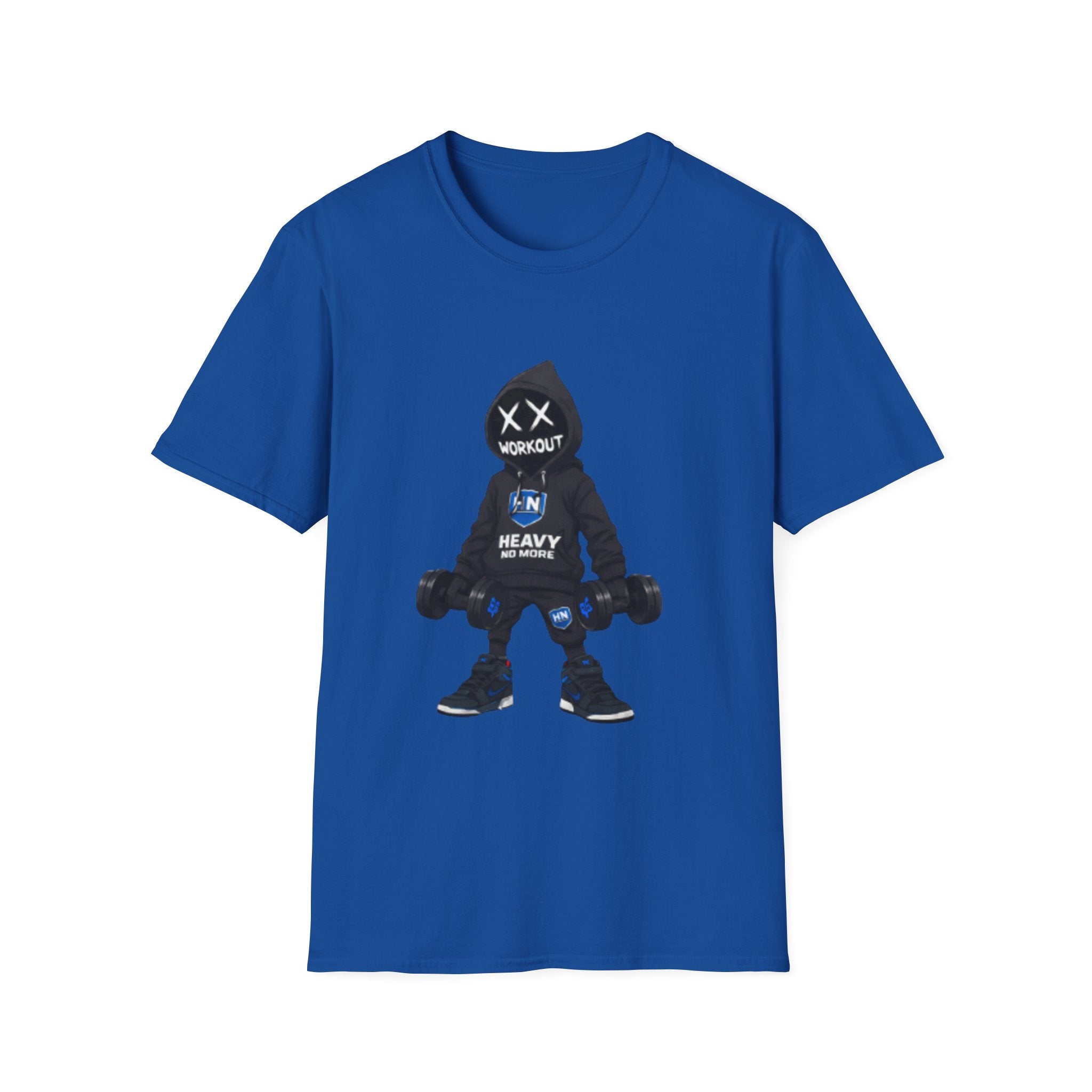 Workout Heavy Tee — Dumbbell Hooded Character Fitness T-Shirt