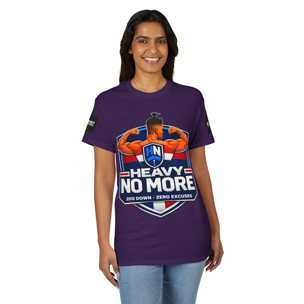 Heavy No More T-Shirt — '200 Down • Zero Excuses' Fitness Tee