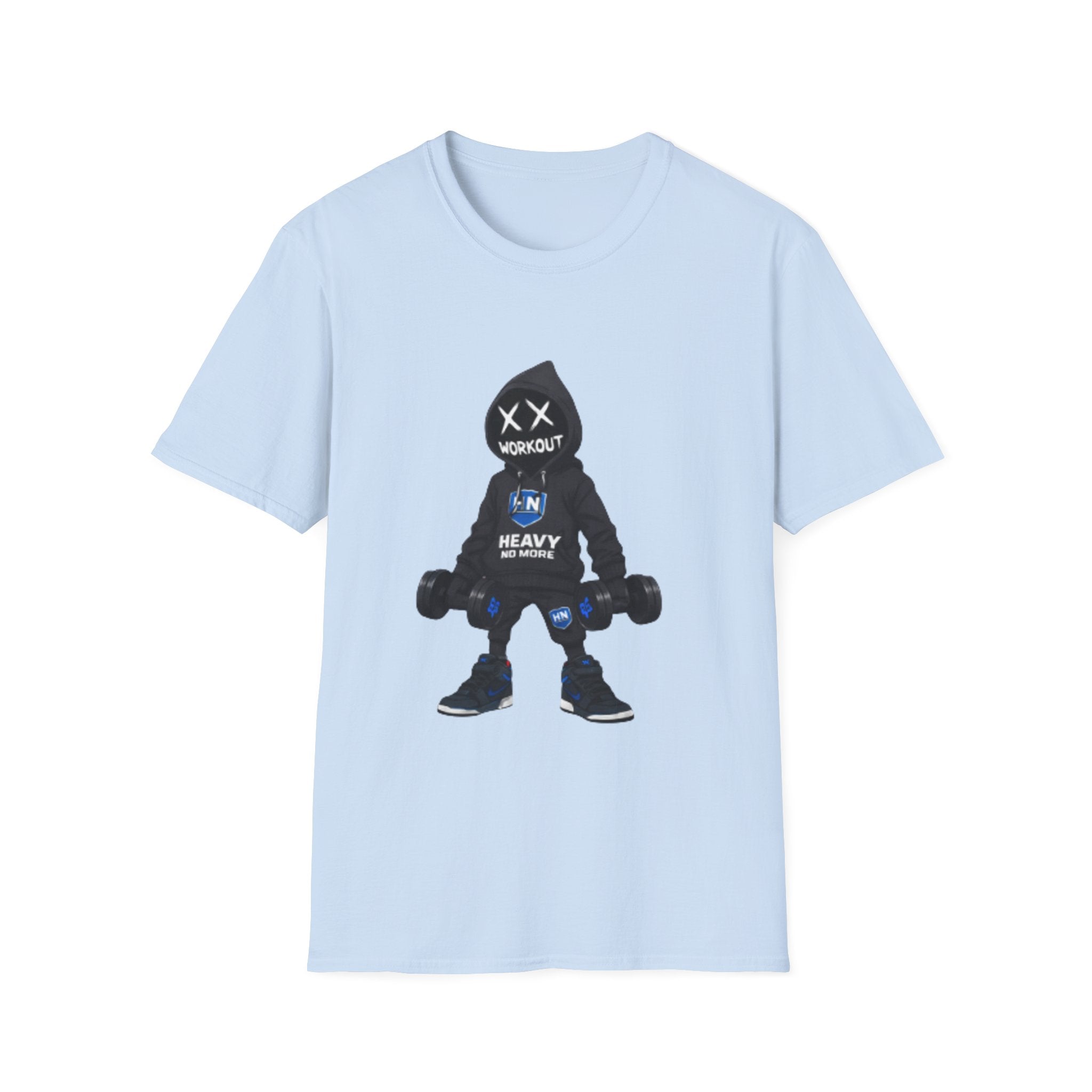 Workout Heavy Tee — Dumbbell Hooded Character Fitness T-Shirt