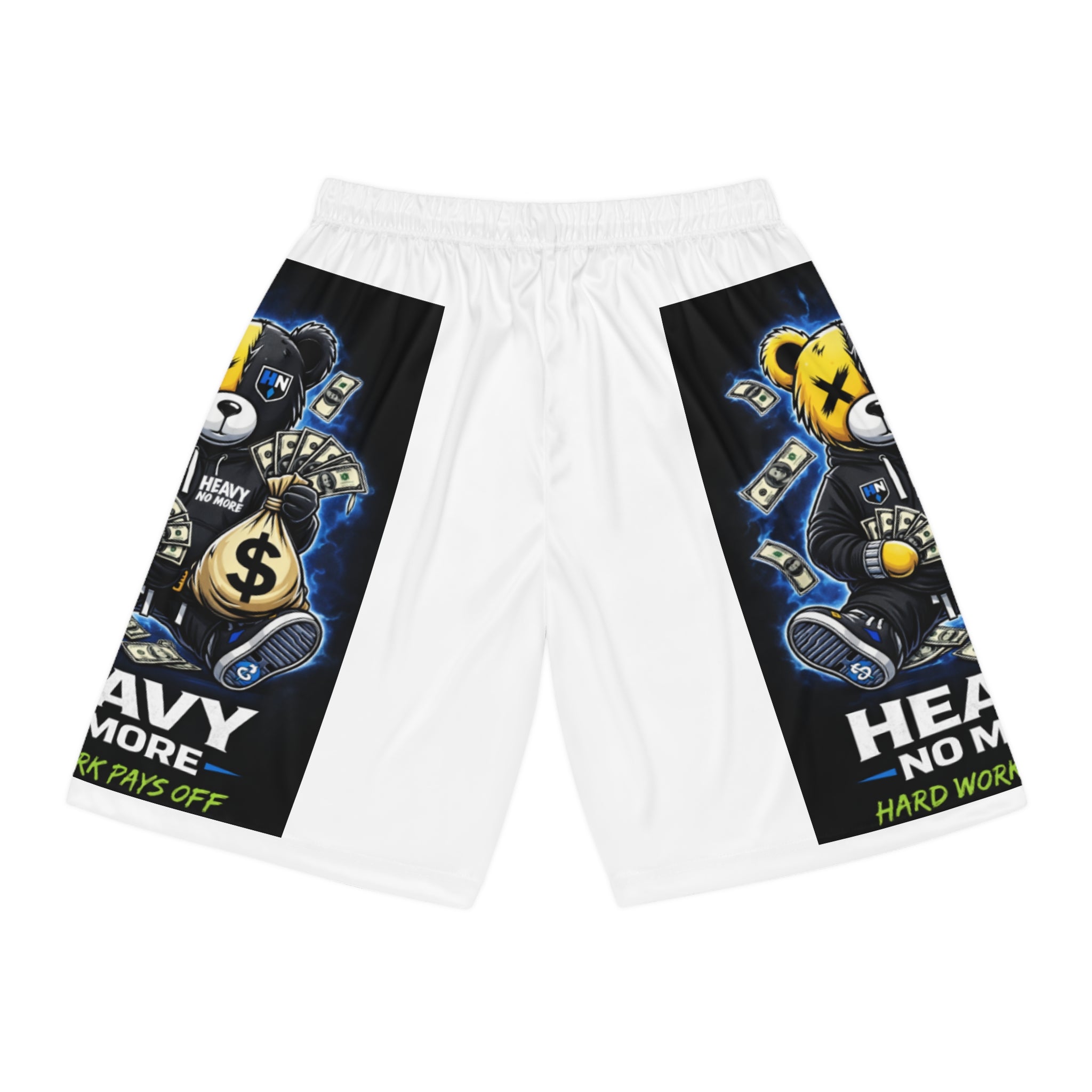Basketball Shorts — 'Heavy Not More' Money Bear Graphic AOP Athletic Shorts