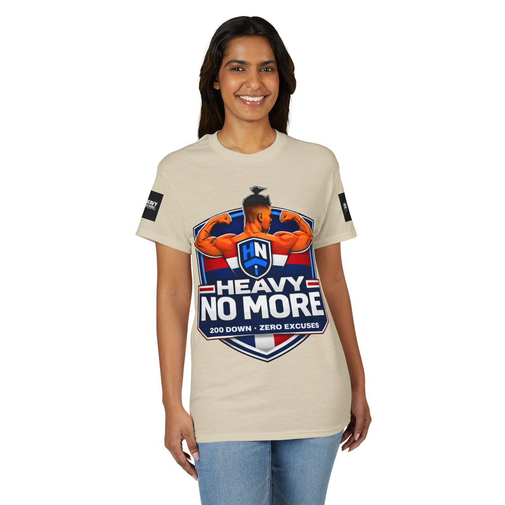 Heavy No More T-Shirt — '200 Down • Zero Excuses' Fitness Tee