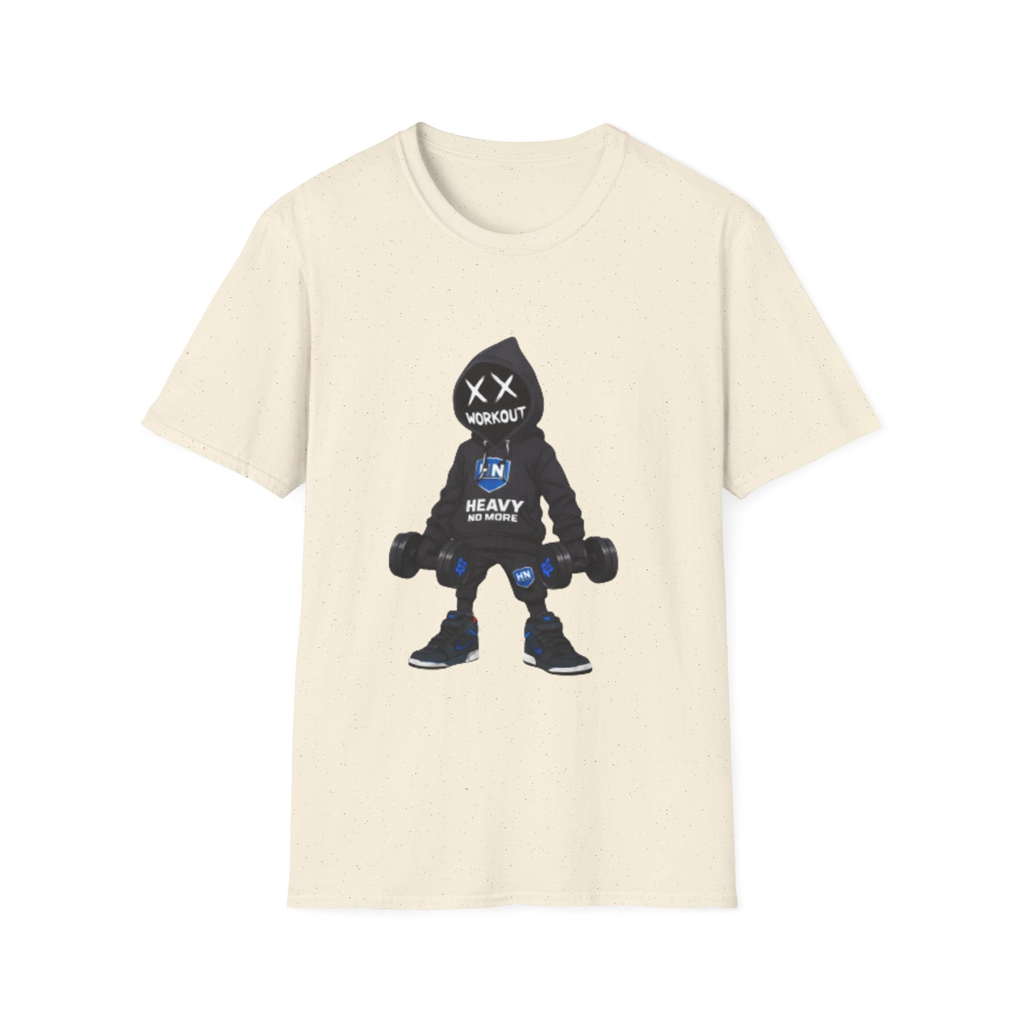 Workout Heavy Tee — Dumbbell Hooded Character Fitness T-Shirt