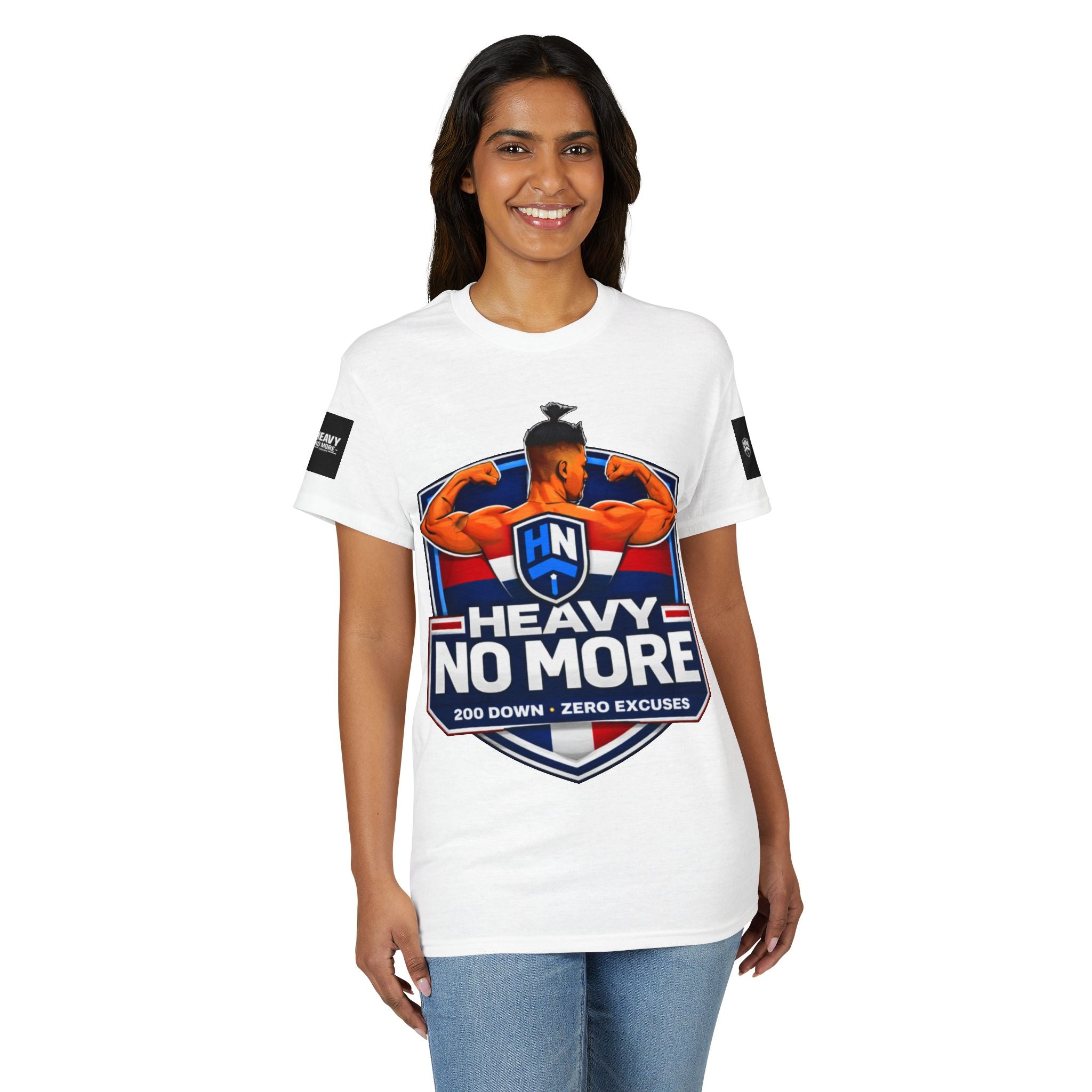 Heavy No More T-Shirt — '200 Down • Zero Excuses' Fitness Tee