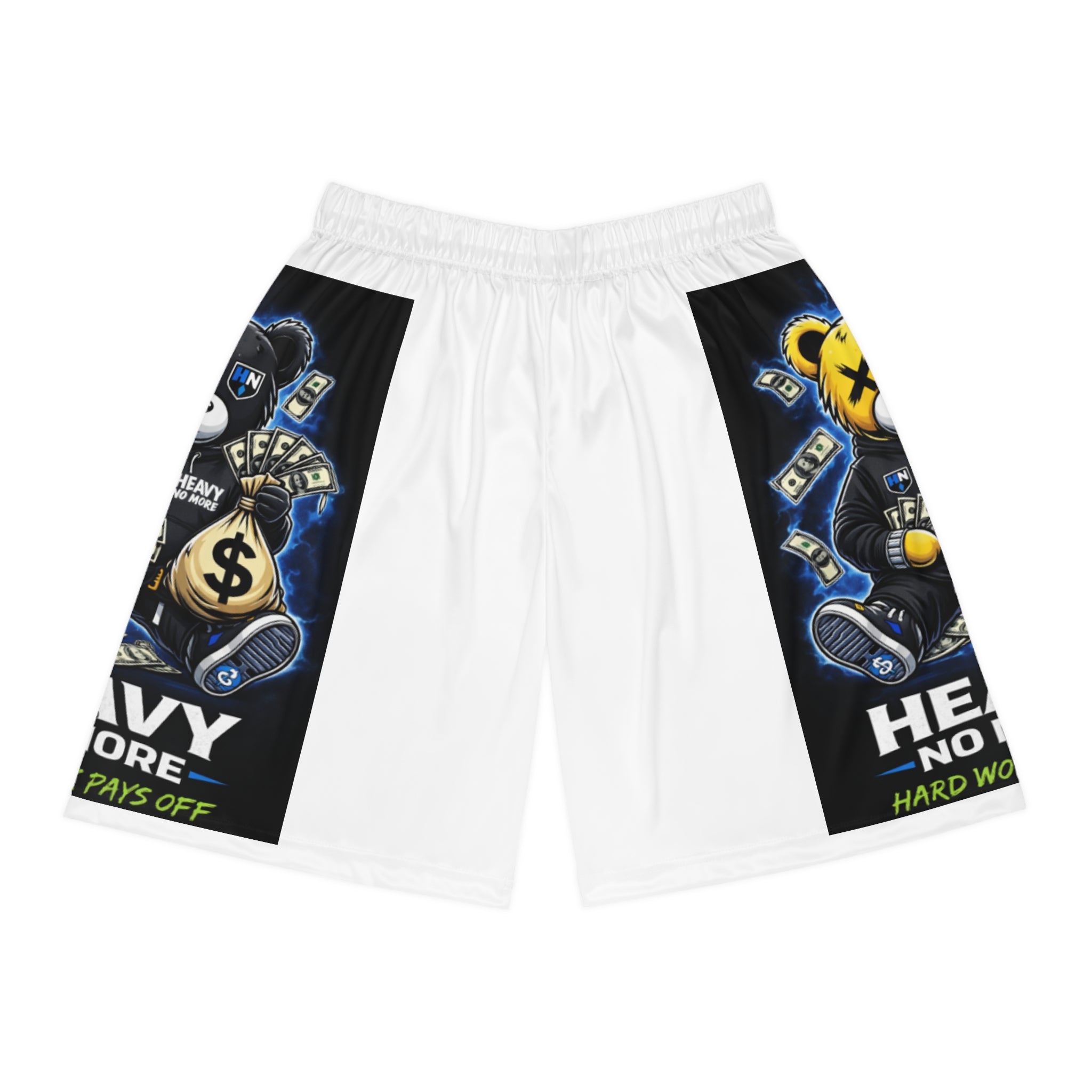 Basketball Shorts — 'Heavy Not More' Money Bear Graphic AOP Athletic Shorts