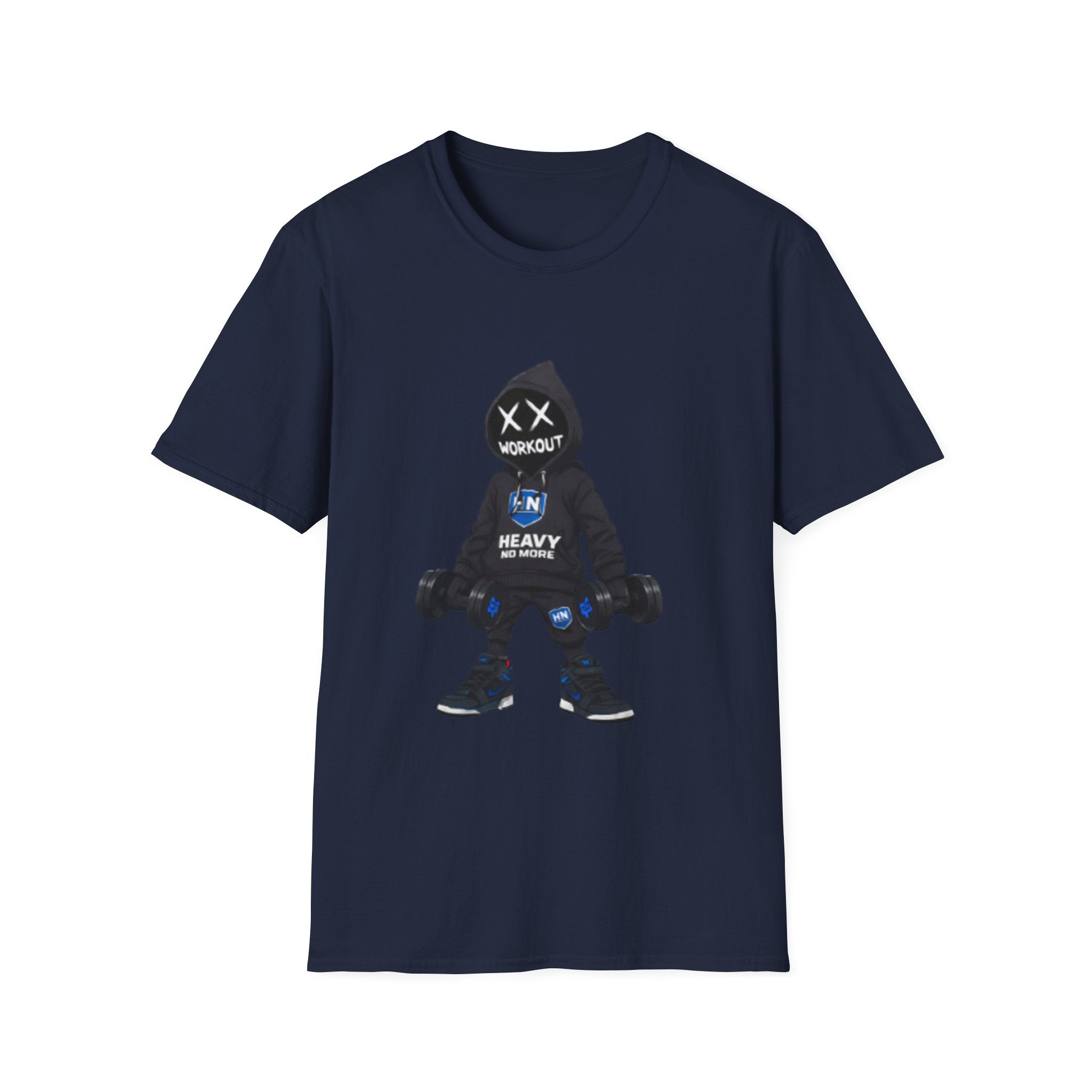 Workout Heavy Tee — Dumbbell Hooded Character Fitness T-Shirt
