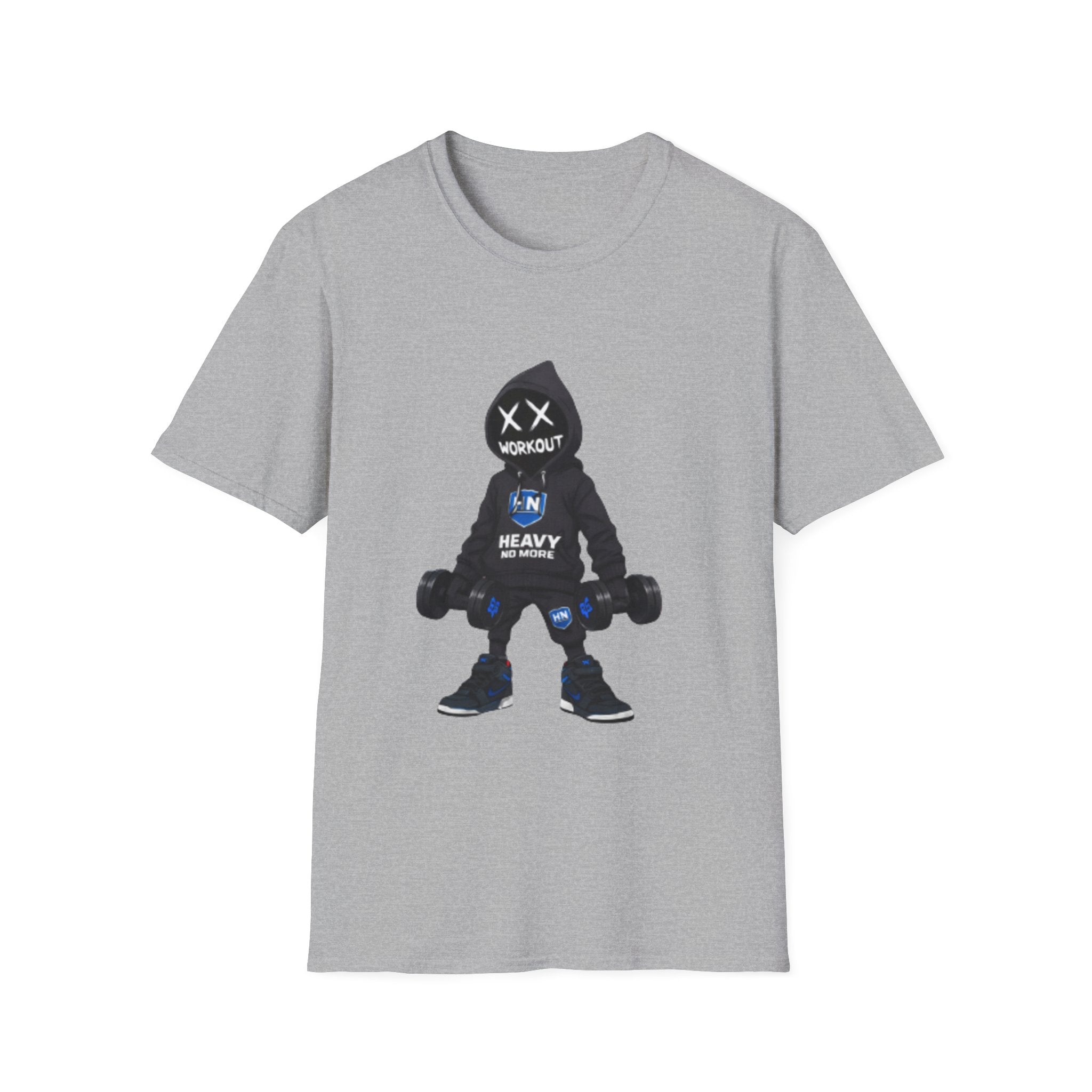 Workout Heavy Tee — Dumbbell Hooded Character Fitness T-Shirt