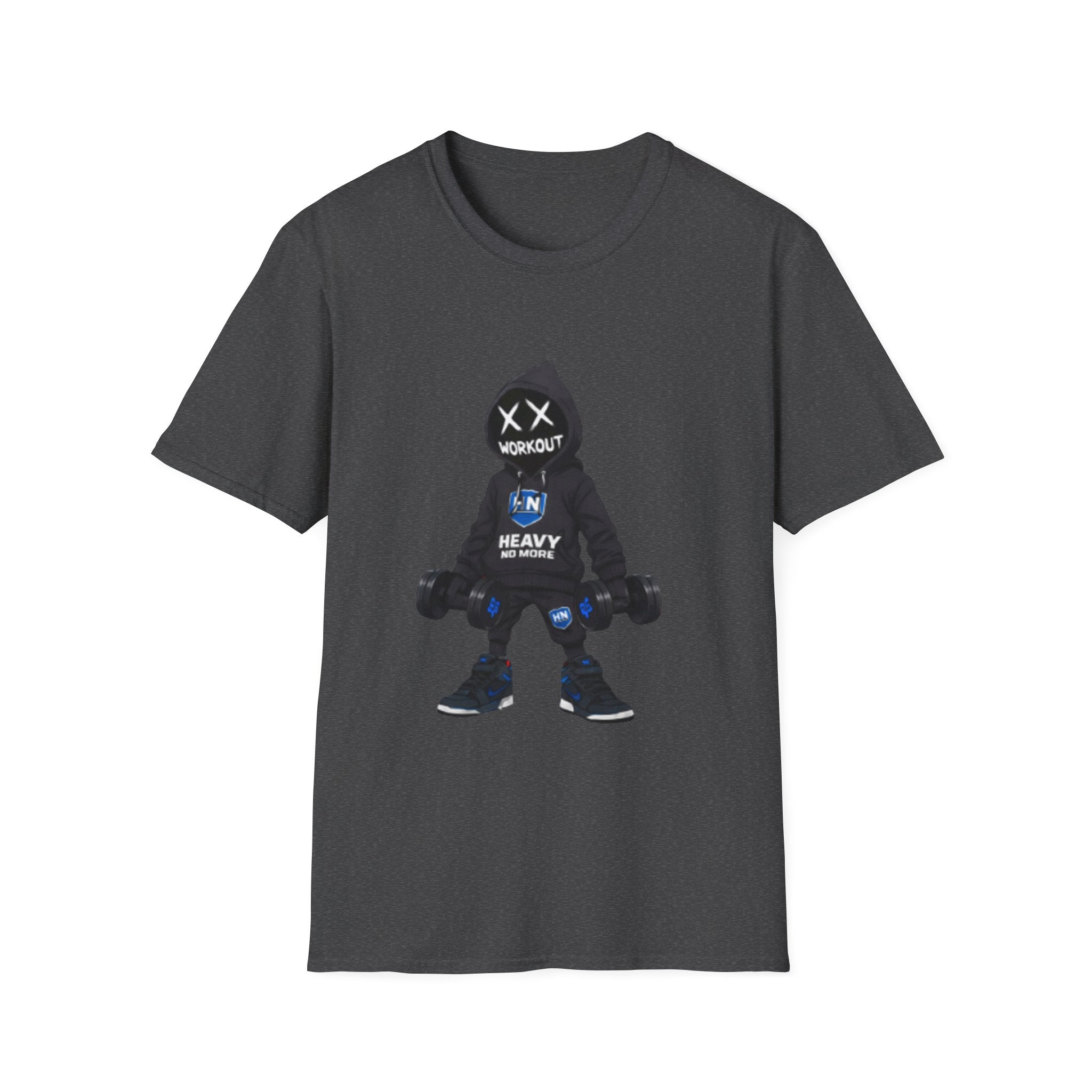 Workout Heavy Tee — Dumbbell Hooded Character Fitness T-Shirt